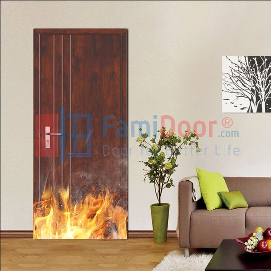Cửa gỗ chống cháy cánh phẳng sang trọng với gam màu mận chín