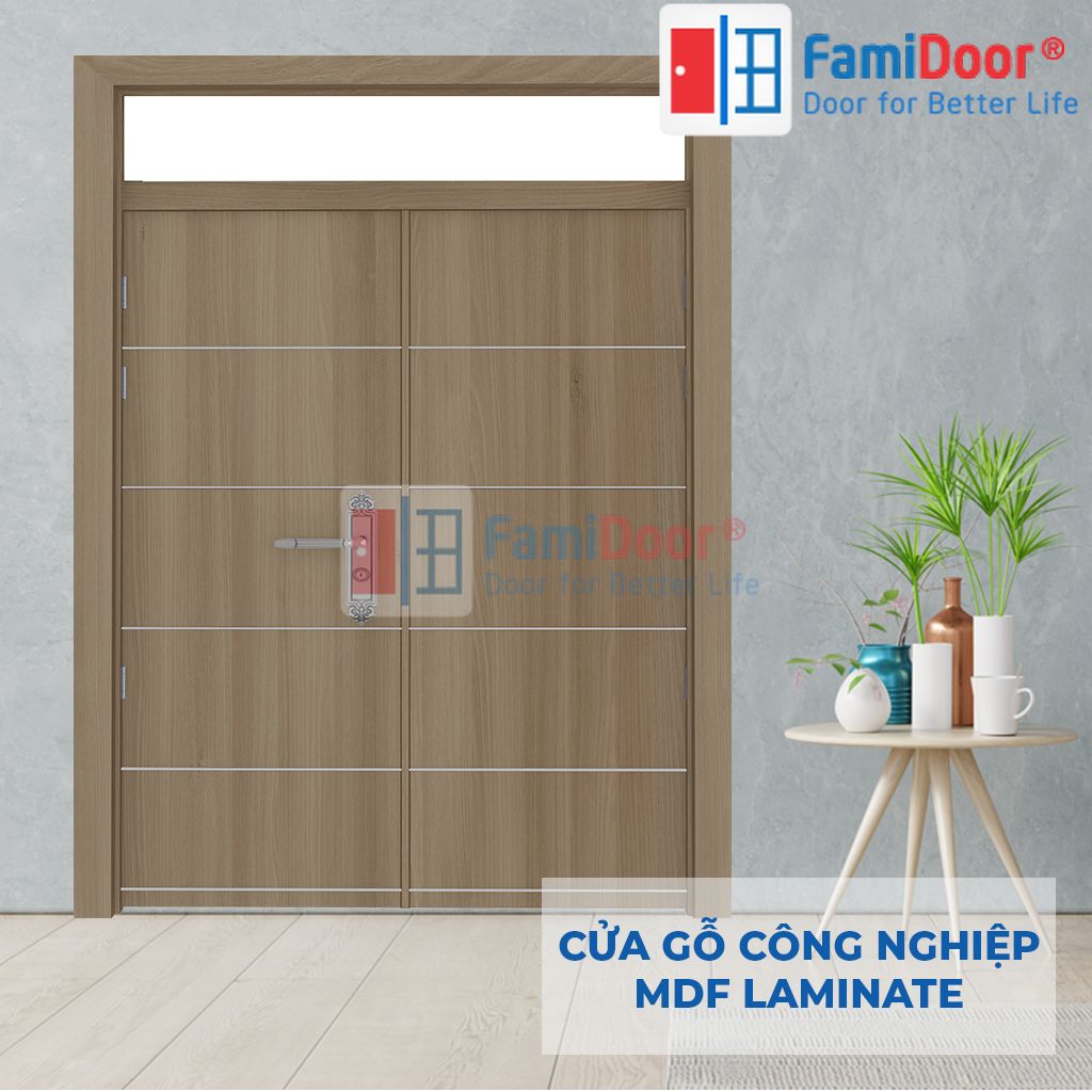 Mẫu cửa gỗ công nghiệp 2 cánh MDF Laminate 2P1R10 FIX-FMD