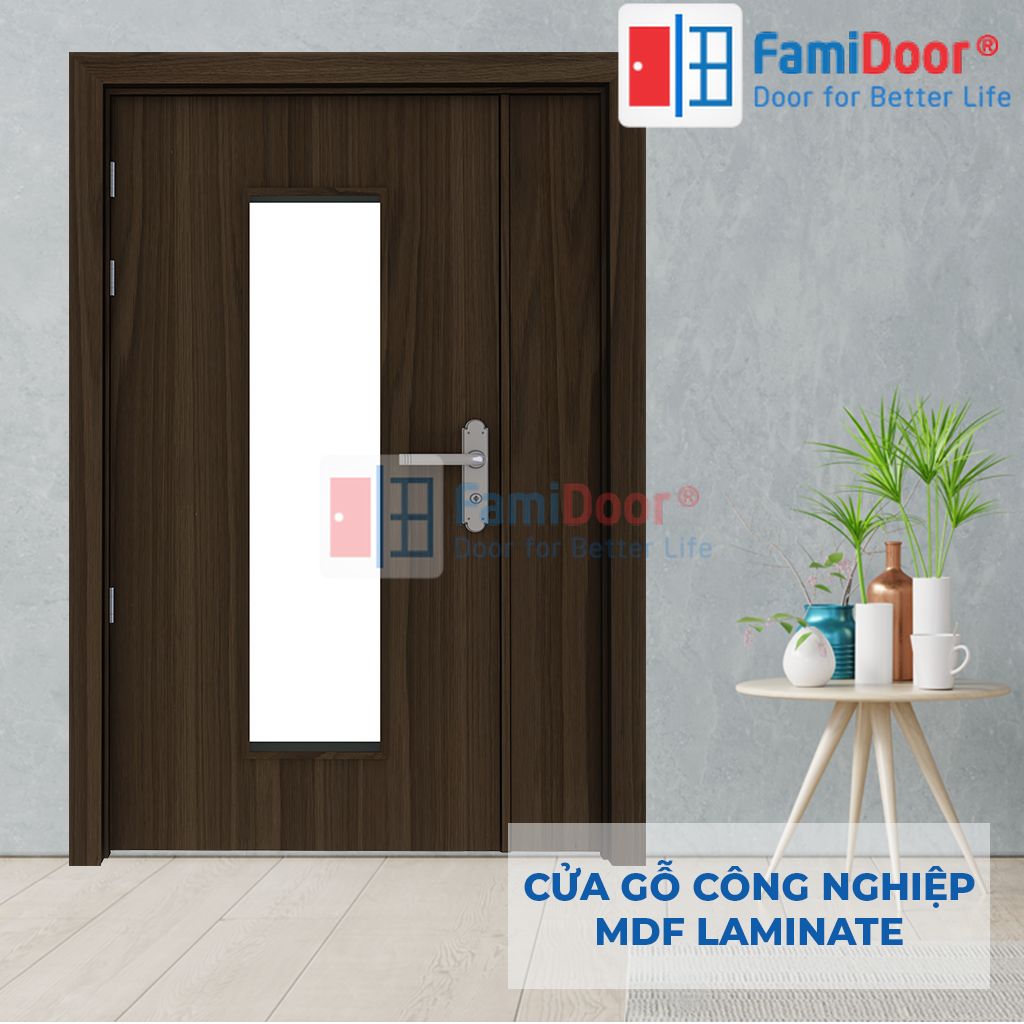 Mẫu cửa gỗ công nghiệp 2 cánh MDF Laminate 2P1G1 - FMD