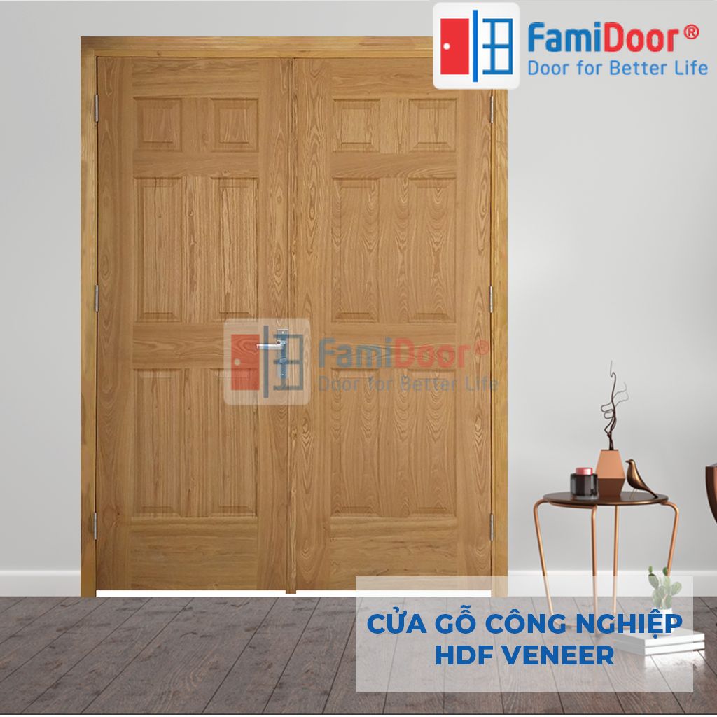 Mẫu cửa gỗ công nghiệp 2 cánh HDF Veneer 12A-SOI-FMD