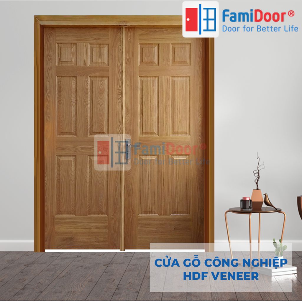 Mẫu cửa gỗ công nghiệp 2 cánh HDF Veneer 12A-ASH-FMD