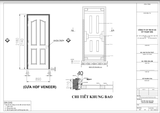 Bản vẽ chi tiết cửa gỗ công nghiệp HDF Veneer