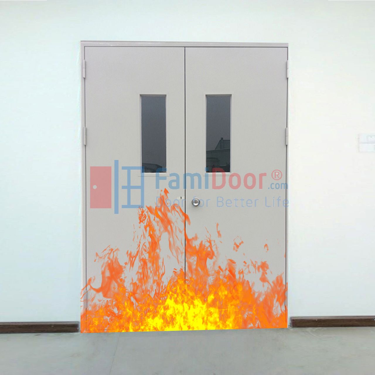 Cửa thép chống cháy được trang bị phụ kiện