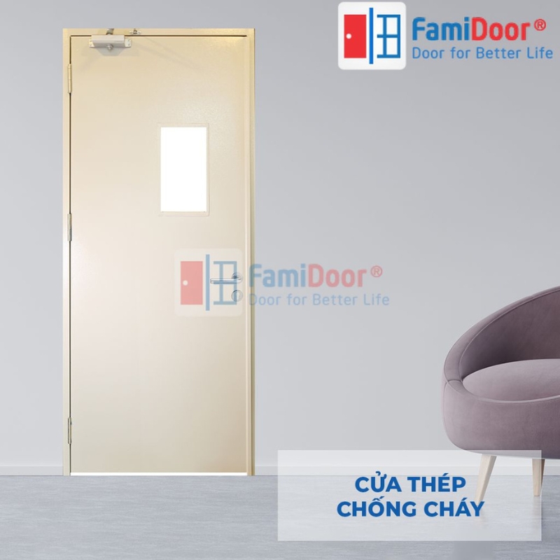 Cửa Chống Cháy Đồng Tháp - 8+ Mẫu Cửa Bán Chạy Giá Tốt 2025 Cửa chống cháy cánh đơn có ô kính
