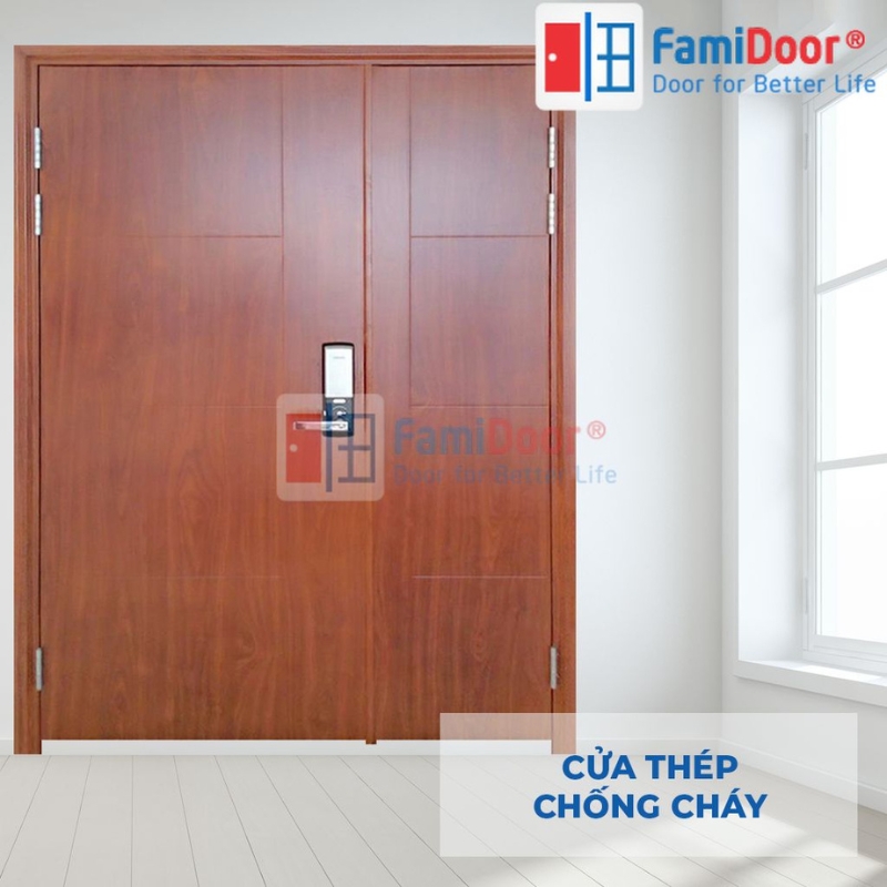 Cửa Chống Cháy Đồng Tháp - 8+ Mẫu Cửa Bán Chạy Giá Tốt 2025 Cửa chống cháy thép vân gỗ hai cánh