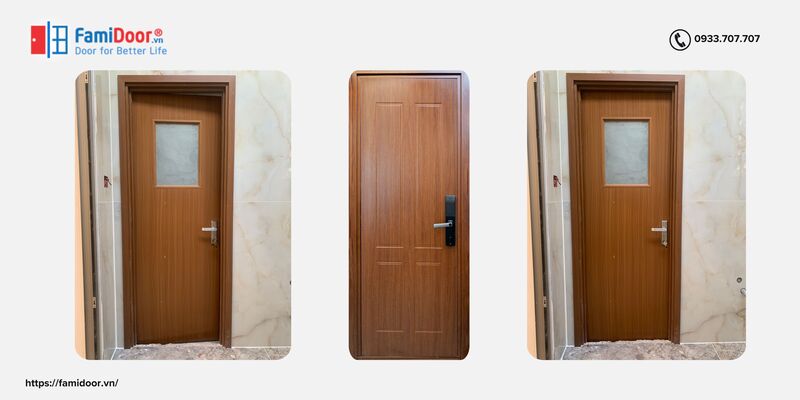 Mẫu cửa nhựa gỗ ghép thanh hiện đại, màu đơn dễ phối